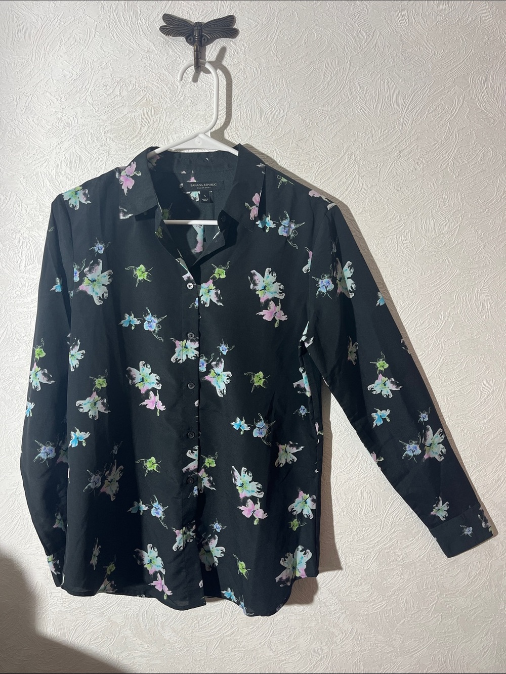 Banana Republic Black Floral Button-Down Shirt Jacket